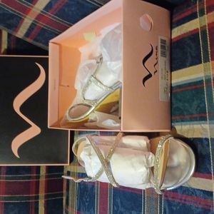 Size 16 red dress with split never been worn and Silver Shoes